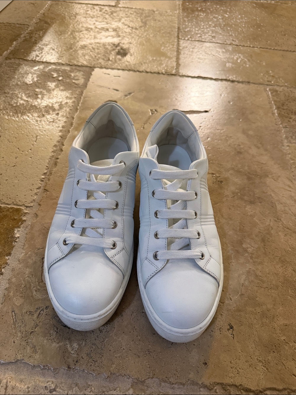 Hermes White Leather Sneakers